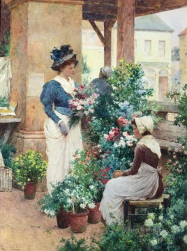 印象派の花 Painting - フラワーショップ アルフレッド・グレンデニング JR 女性印象派
